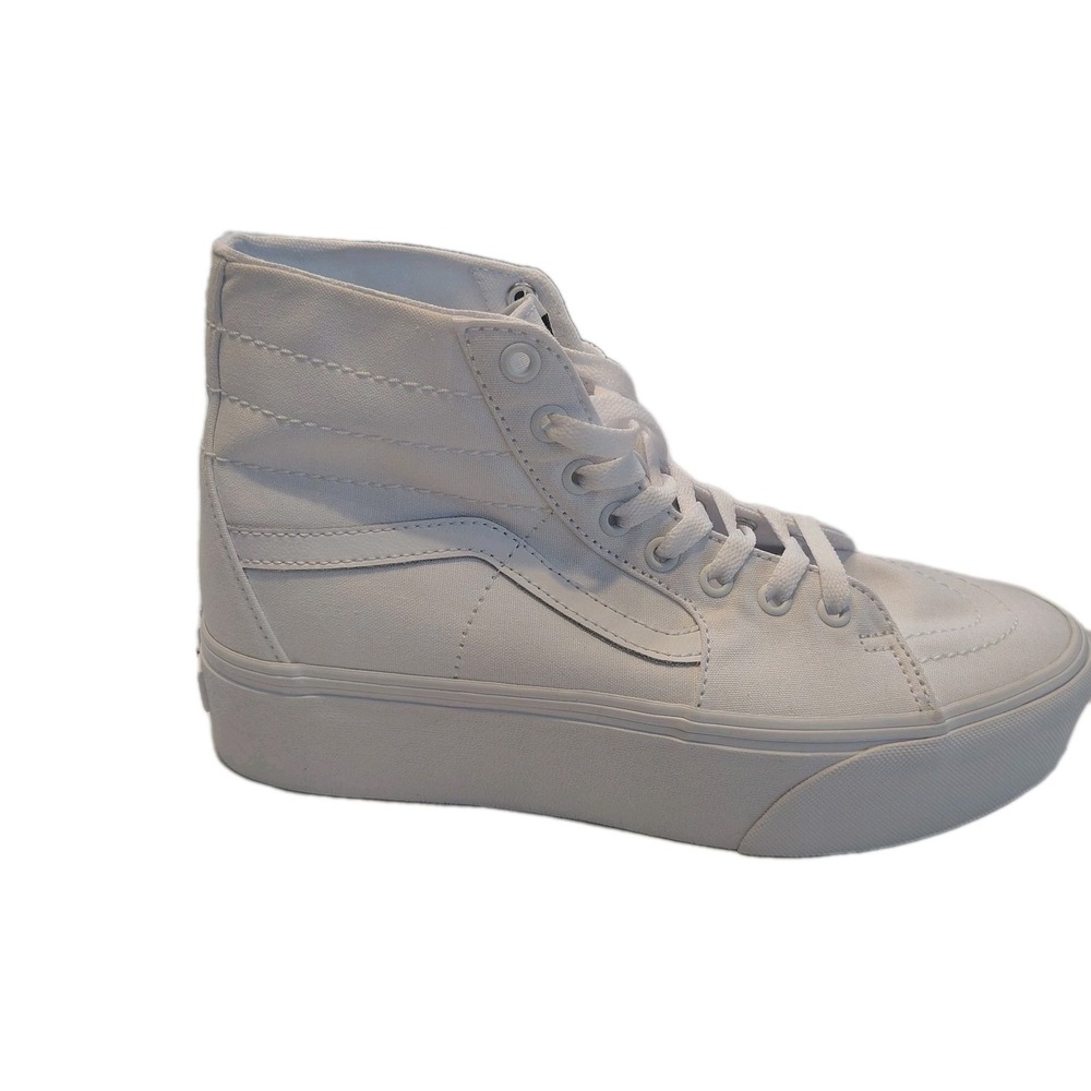 Vans Sk8 Hi Stacked Unisex Triple White Skate Shoes Canvas Platform NEW - Picture 4 of 16